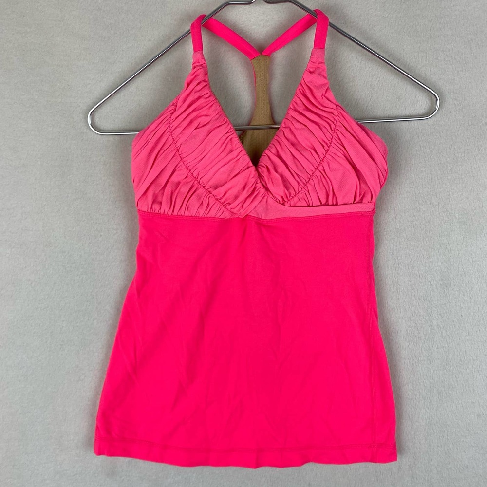 Lululemon Women's Pure Balance Tank Neon Pink Size 4 Racerback Ruched Athletic
